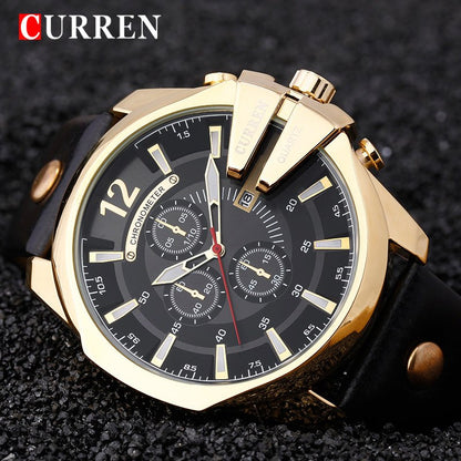 CURREN 8176 Brand Casual Men's Watches Leather Waterproof Luxury Fashion Quartz Watch Men Sport Military Army Wristwatch Gold