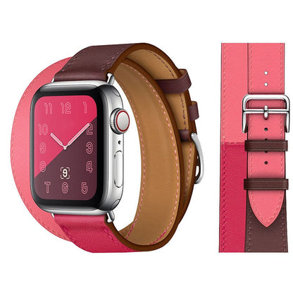 Suitable For Apple Iwatch8 Two-Color Double Loop Leather Strap Apple Watch 7 Contrast Leather Extended Wrist Strap
