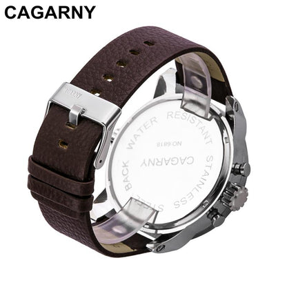 Cagarny Watches Men Luxury  Strap Quartz Dual Time Zone Sports Wristwatch