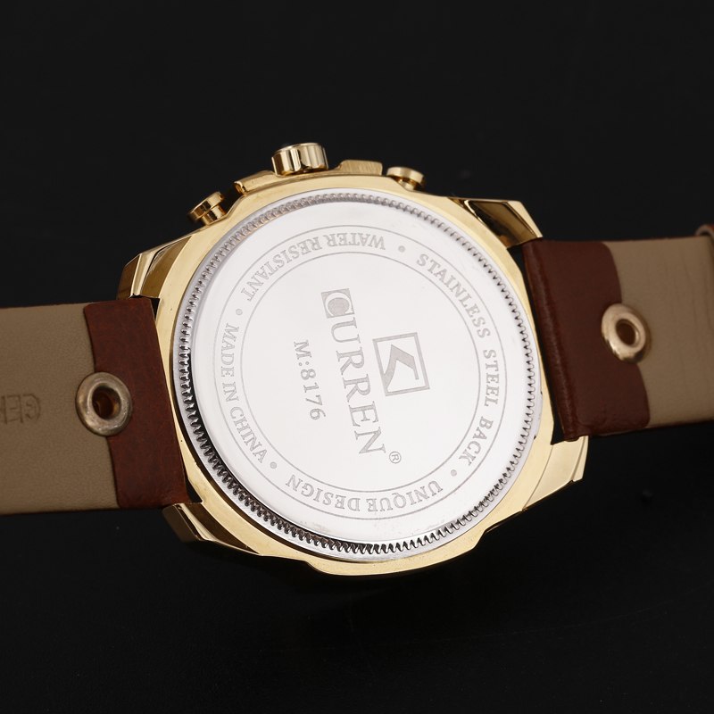 CURREN 8176 Brand Casual Men's Watches Leather Waterproof Luxury Fashion Quartz Watch Men Sport Military Army Wristwatch Gold