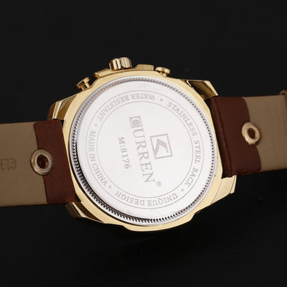 CURREN 8176 Brand Casual Men's Watches Leather Waterproof Luxury Fashion Quartz Watch Men Sport Military Army Wristwatch Gold