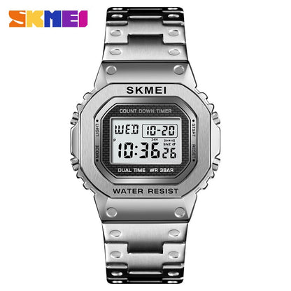 Skmei 1456 Men Digital Watch Stainless Steel Chronograph Countdown Wristwatch Shock LED Sprot Watch skmei montre homm