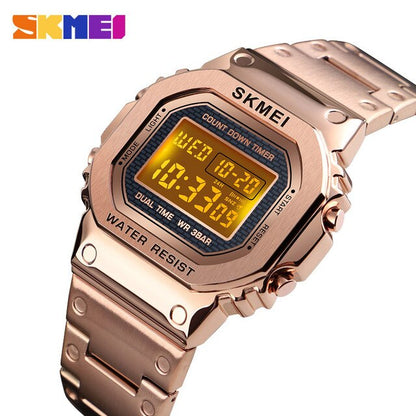 Skmei 1456 Men Digital Watch Stainless Steel Chronograph Countdown Wristwatch Shock LED Sprot Watch skmei montre homm