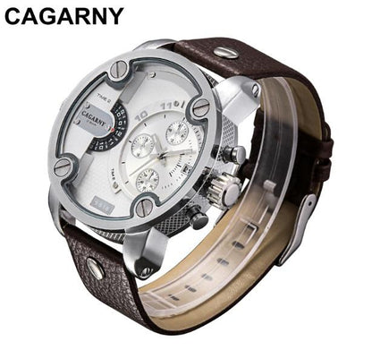 Cagarny Watches Men Luxury  Strap Quartz Dual Time Zone Sports Wristwatch