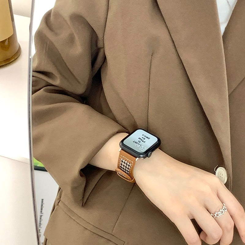 iwatch strap leather canvas plaid apple watch 44mm generation creative