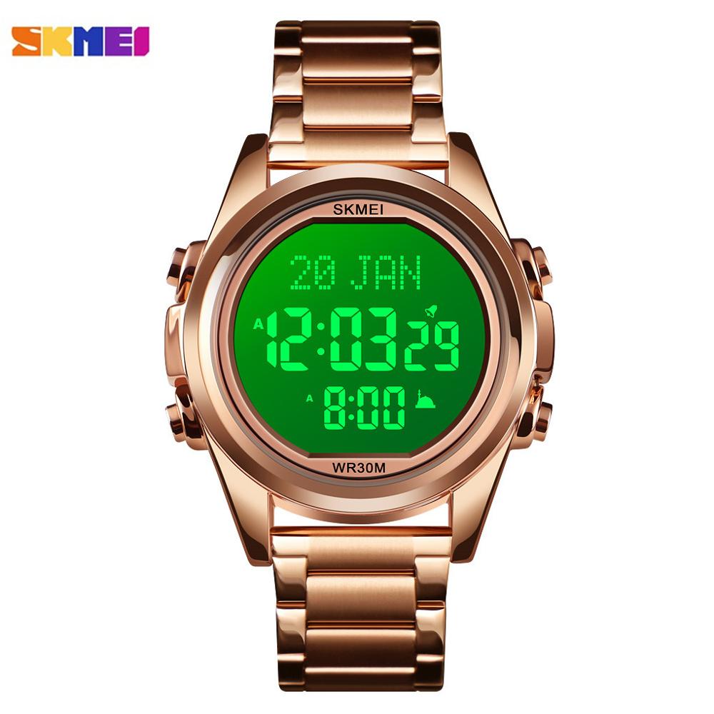 SKMEI  1667 Muslim Azan Clock Watch for Prayer with Qibla Compass Adhan Alarm Hijri Calendar Islamic Al Harameen Fajr Time Wristwatch