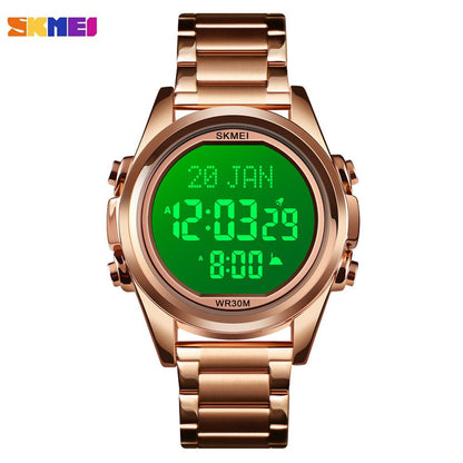 SKMEI  1667 Muslim Azan Clock Watch for Prayer with Qibla Compass Adhan Alarm Hijri Calendar Islamic Al Harameen Fajr Time Wristwatch