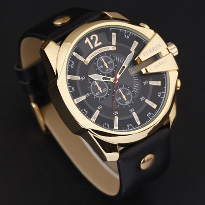 CURREN 8176 Brand Casual Men's Watches Leather Waterproof Luxury Fashion Quartz Watch Men Sport Military Army Wristwatch Gold