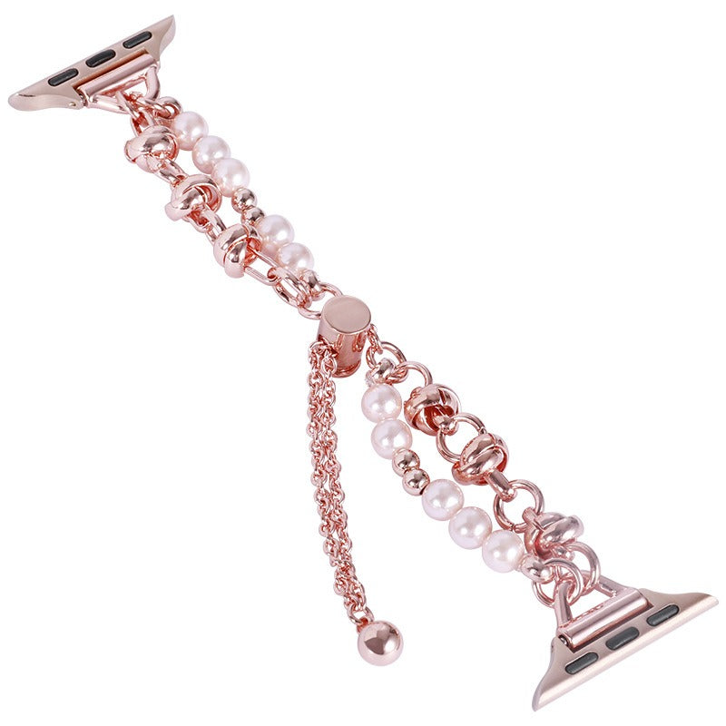 Applicable to Apple S8 Watch With Apple Watch Small Fragrant Pearl Stainless Steel Metal iwatch SE Watchband