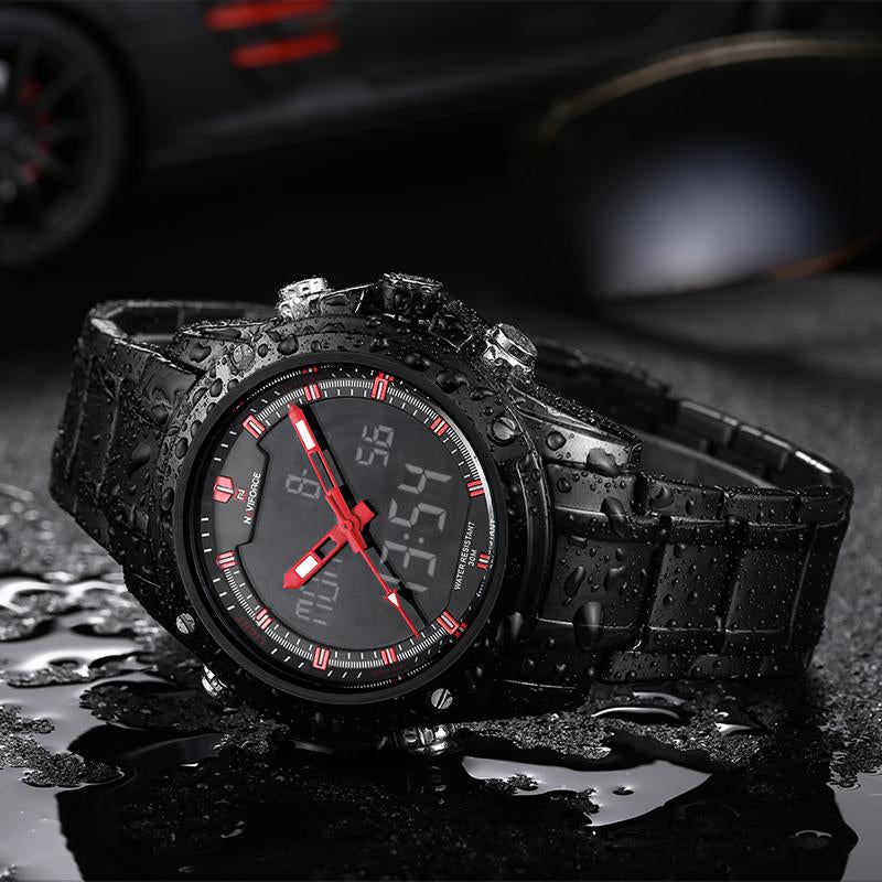 NAVIFORCE Men's LED Digital Stainless Steel Quartz Watch