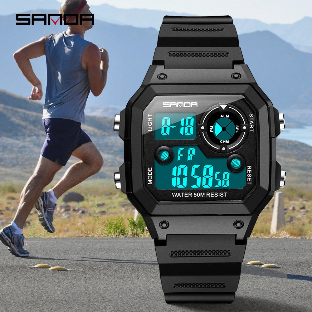 SANDA 418 Brand Men Sports Watches Fashion Chronos Countdown Men's Waterproof LED Digital Watch Man Military Clock Relogio Masculino