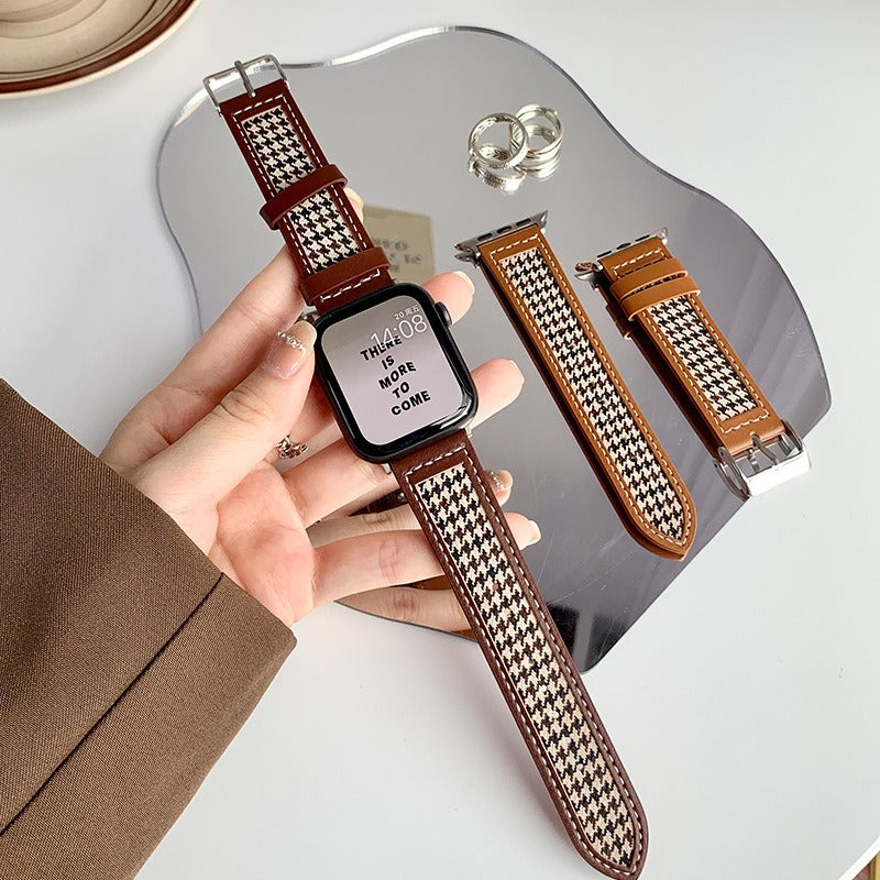 iwatch strap leather canvas plaid apple watch 44mm generation creative