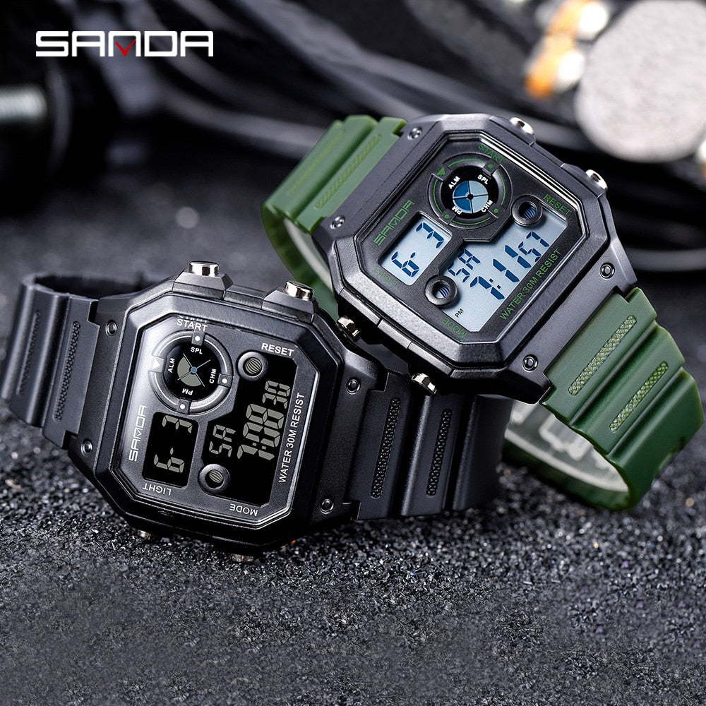 SANDA 418 Brand Men Sports Watches Fashion Chronos Countdown Men's Waterproof LED Digital Watch Man Military Clock Relogio Masculino