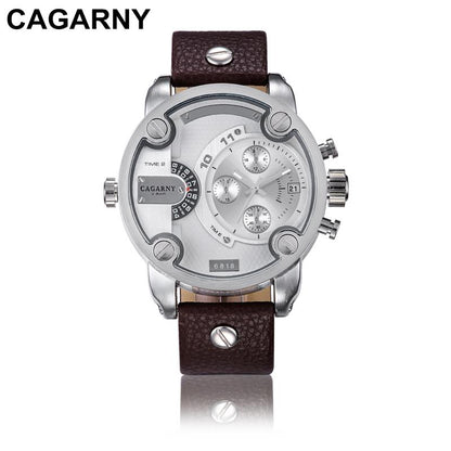 Cagarny Watches Men Luxury  Strap Quartz Dual Time Zone Sports Wristwatch