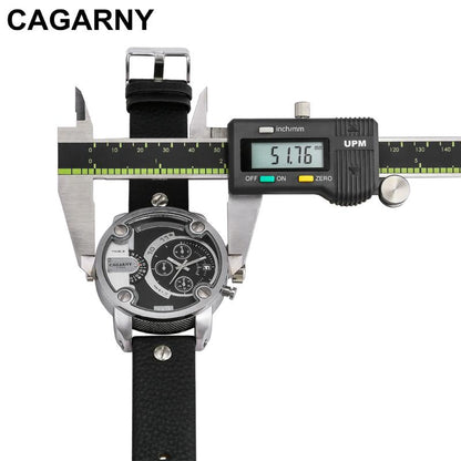 Cagarny Watches Men Luxury  Strap Quartz Dual Time Zone Sports Wristwatch
