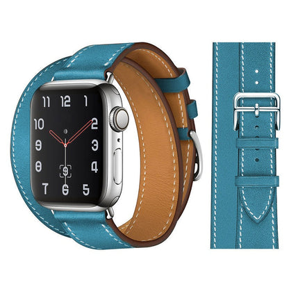 Suitable For Apple Iwatch8 Two-Color Double Loop Leather Strap Apple Watch 7 Contrast Leather Extended Wrist Strap
