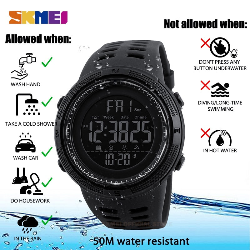 SKMEI 1251 Fashion Outdoor Sport Watch Men Multifunction Watches Alarm Clock Chrono 5Bar Waterproof Digital Watch reloj hombre