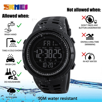 SKMEI 1251 Fashion Outdoor Sport Watch Men Multifunction Watches Alarm Clock Chrono 5Bar Waterproof Digital Watch reloj hombre