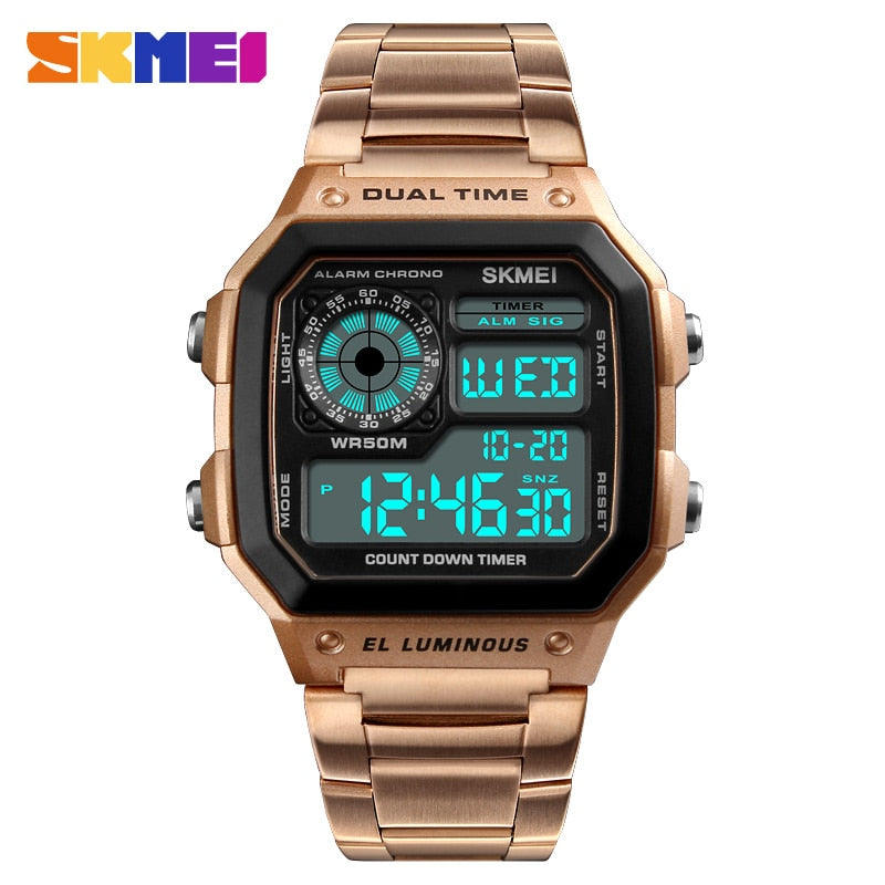SKMEI 1335 Business Men Watches Waterproof Sport Watch Stainless Steel Digital Wristwatches Clock Relogio Masculino Erkek Kol Saati