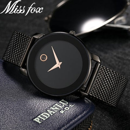 Clearance MISSFOX  2446 Unique Design Minimalist Watch Men Novel Stylish Male Watches Fashion Sports Quartz Wrist Watch For Men Women