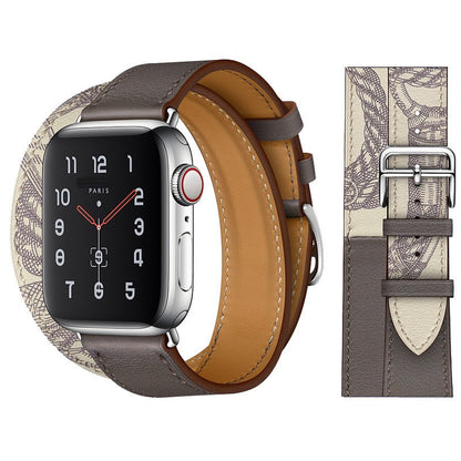 Suitable For Apple Iwatch8 Two-Color Double Loop Leather Strap Apple Watch 7 Contrast Leather Extended Wrist Strap