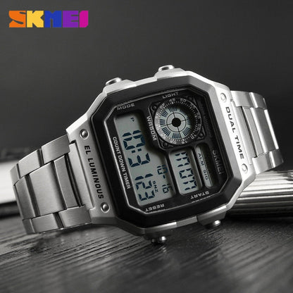 SKMEI 1335 Business Men Watches Waterproof Sport Watch Stainless Steel Digital Wristwatches Clock Relogio Masculino Erkek Kol Saati