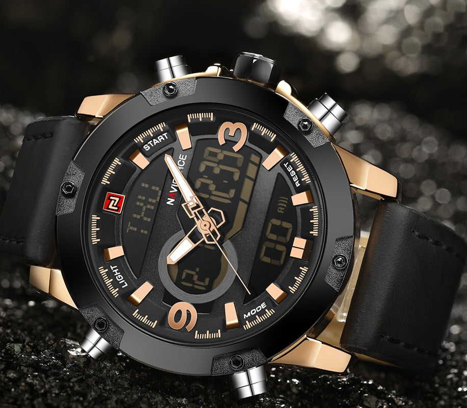 NAVIFORCE Luxury Brand Men Analog Digital Leather Sports Watches Men's Army Military Watch Man Quartz Clock Relogio Masculino