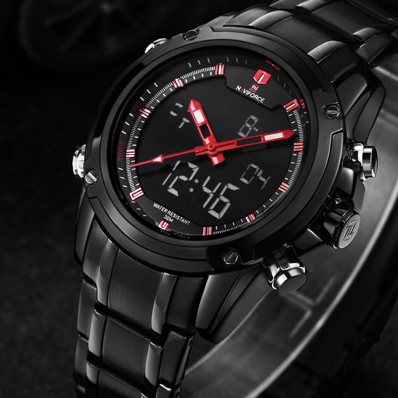 NAVIFORCE Men's LED Digital Stainless Steel Quartz Watch