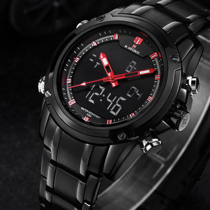 NAVIFORCE Men's LED Digital Stainless Steel Quartz Watch
