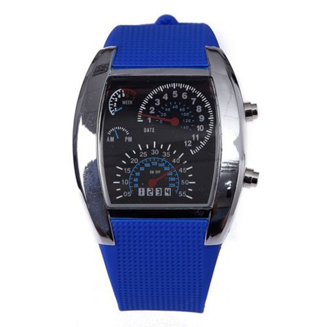 Men LED Light Speedometer with Calendar Sports Fan Dashboard Car Dial Meter Watch
