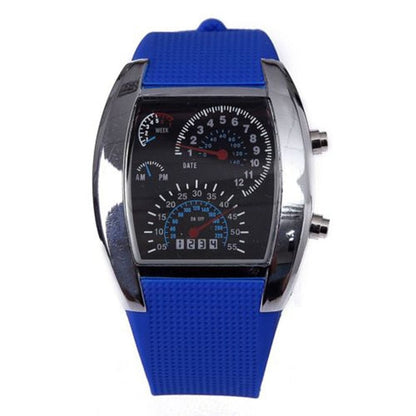Men LED Light Speedometer with Calendar Sports Fan Dashboard Car Dial Meter Watch