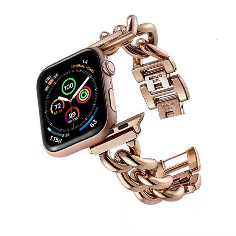Suitable For Apple Watch Stainless Steel Strap Single Row Denim Chain Steel Band Metal Strap