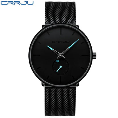 Crrju  Mens Watches Top Brand Luxury Quartz Watch Men Casual Slim Mesh Steel Waterproof Sport Watch Relogio Masculino