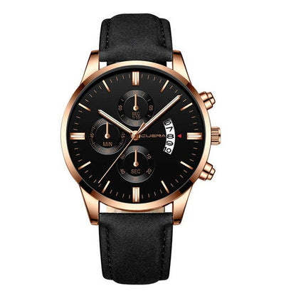 CUENA Fashion Men's Stainless Steel Watch Leather Band Analog Quartz Wrist Watch