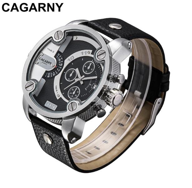 Cagarny Watches Men Luxury  Strap Quartz Dual Time Zone Sports Wristwatch