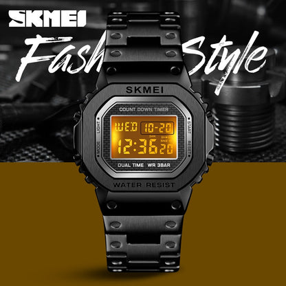 Skmei 1456 Men Digital Watch Stainless Steel Chronograph Countdown Wristwatch Shock LED Sprot Watch skmei montre homm