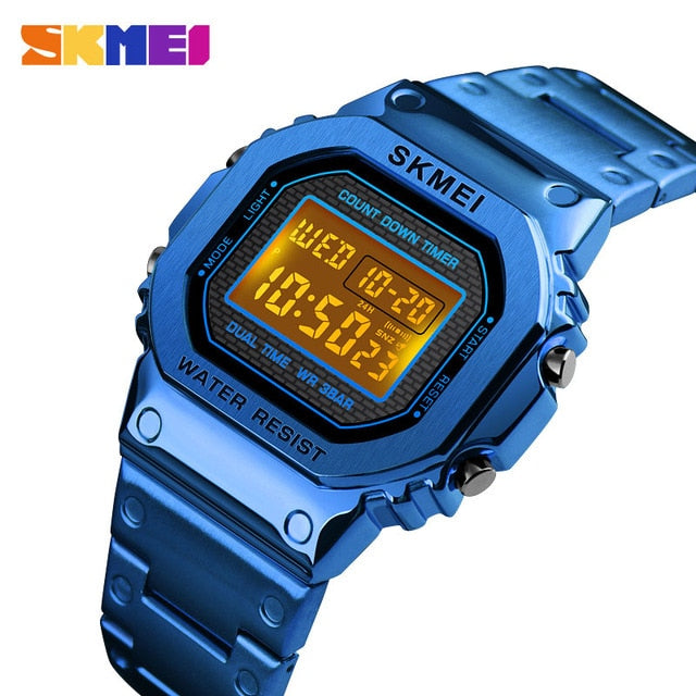 Skmei 1456 Men Digital Watch Stainless Steel Chronograph Countdown Wristwatch Shock LED Sprot Watch skmei montre homm