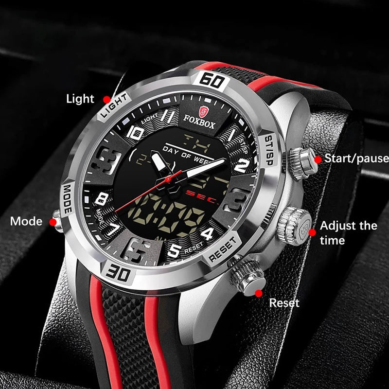 Lige Men's Dual Display Watch Multi-Function Chronograph Sports Waterproof Watch