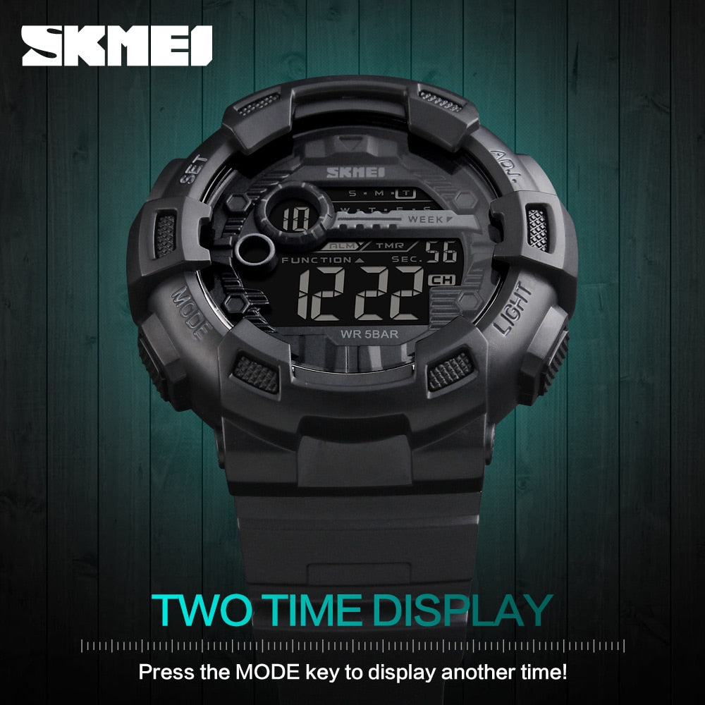 SKMEI  1243 Outdoor Sport Watch Men Multifunction 5Bar Waterproof PU Strap LED Display Watches Chrono Digital Watch reloj hombre