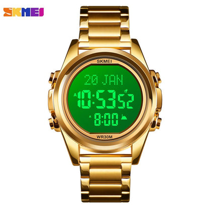 SKMEI  1667 Muslim Azan Clock Watch for Prayer with Qibla Compass Adhan Alarm Hijri Calendar Islamic Al Harameen Fajr Time Wristwatch