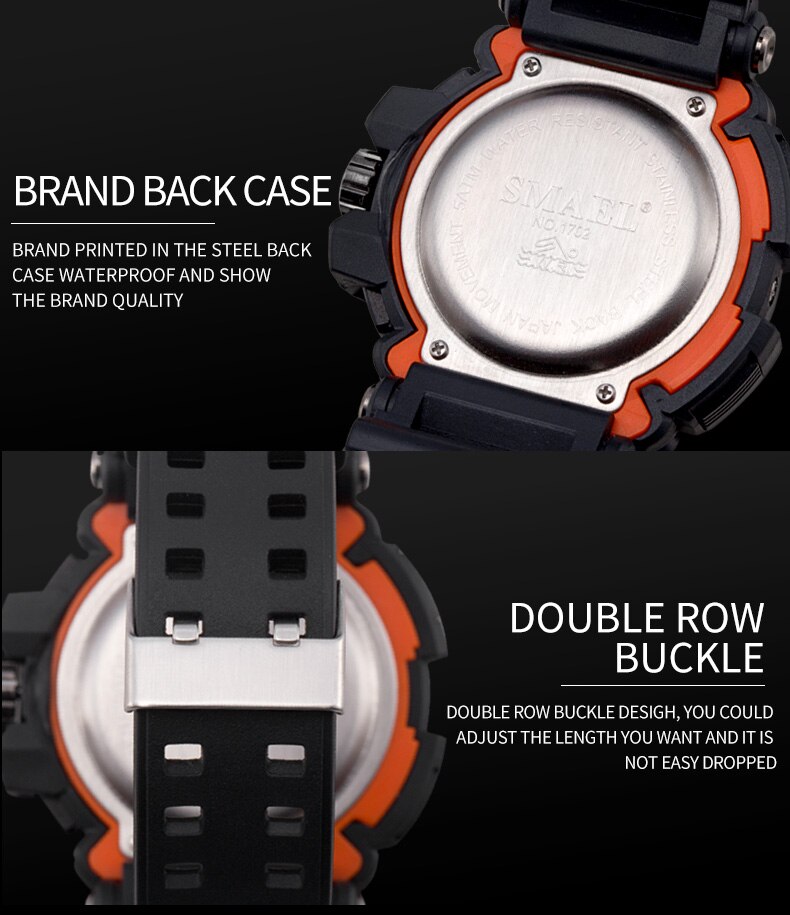 SMAEL 1702 Top Brand Luxury Sport Watch Men Digital Watches 5Bar Waterproof Military Dual Display Wristwatches Relogio Masculino