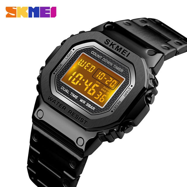 Skmei 1456 Men Digital Watch Stainless Steel Chronograph Countdown Wristwatch Shock LED Sprot Watch skmei montre homm