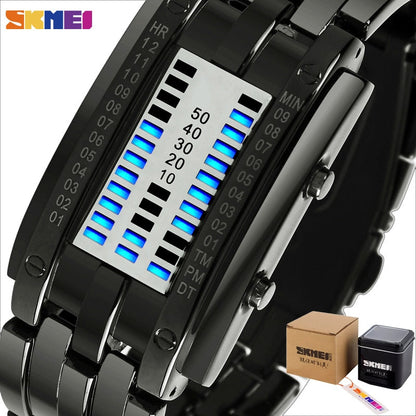 SKMEI  0926 Fashion Creative Sport Watch Men Stainless Steel Strap LED Display Watches 5Bar Waterproof Digital Watch reloj hombre