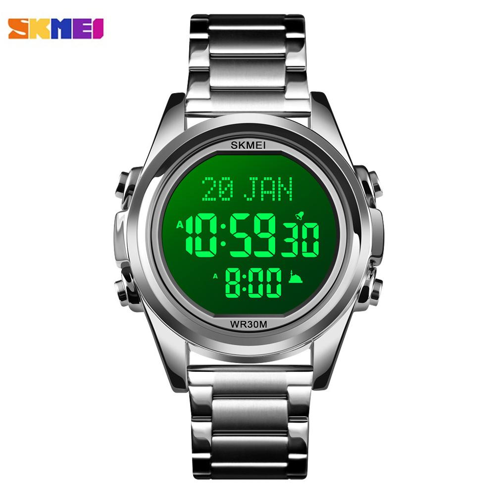 SKMEI  1667 Muslim Azan Clock Watch for Prayer with Qibla Compass Adhan Alarm Hijri Calendar Islamic Al Harameen Fajr Time Wristwatch
