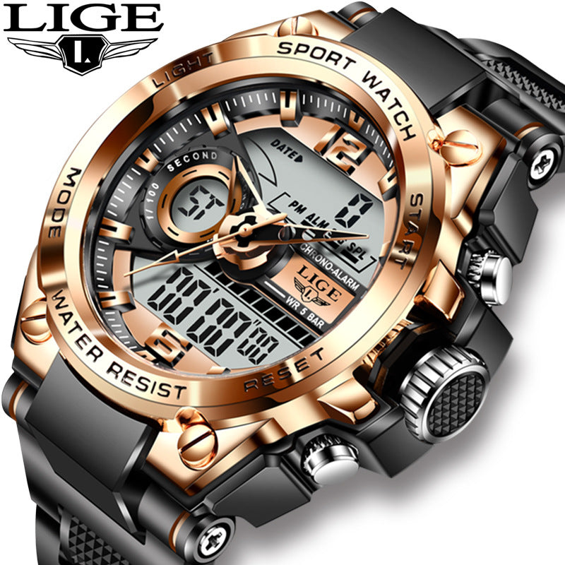 Lige Dual Display Electronic Quartz Watch New Design Luminous Watch Waterproof Watch