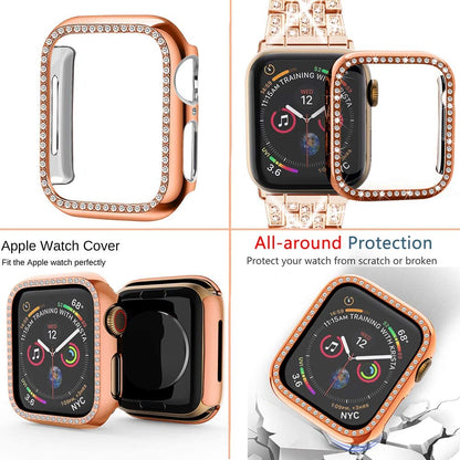 Metal Strap for Apple Watch Band 41mm 45mm 40mm 44mm Woman Diamond Stainless Steel Link Bracelet iWatch 8 7 6 SE 5 3 Accessories