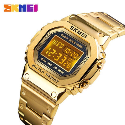 Skmei 1456 Men Digital Watch Stainless Steel Chronograph Countdown Wristwatch Shock LED Sprot Watch skmei montre homm