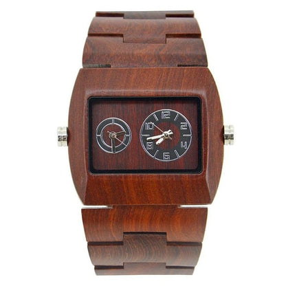 Men's Wood Watch New Quartz Wristwatches Simple Casual Wood Watches Dual Core 2 Display Business Watches