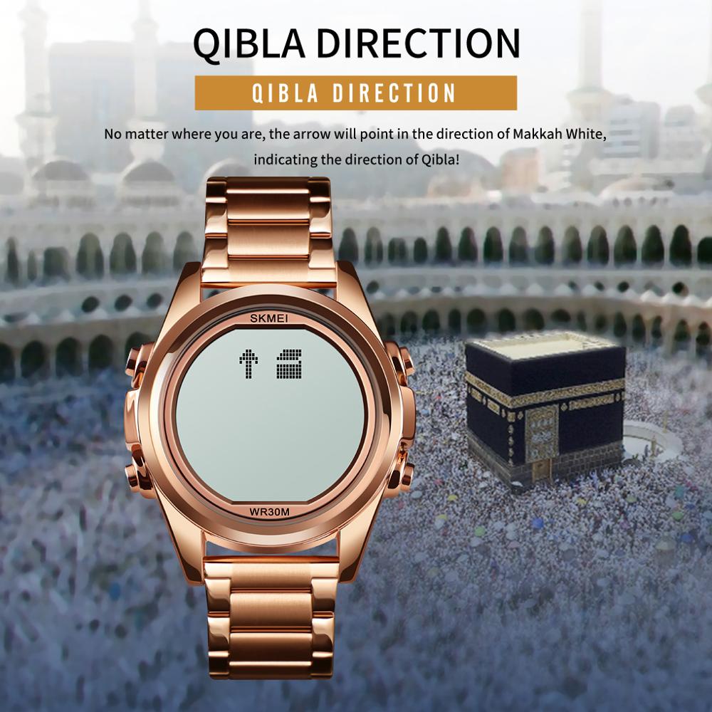 SKMEI  1667 Muslim Azan Clock Watch for Prayer with Qibla Compass Adhan Alarm Hijri Calendar Islamic Al Harameen Fajr Time Wristwatch