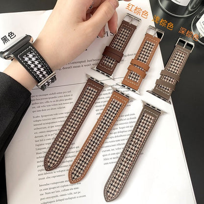 iwatch strap leather canvas plaid apple watch 44mm generation creative